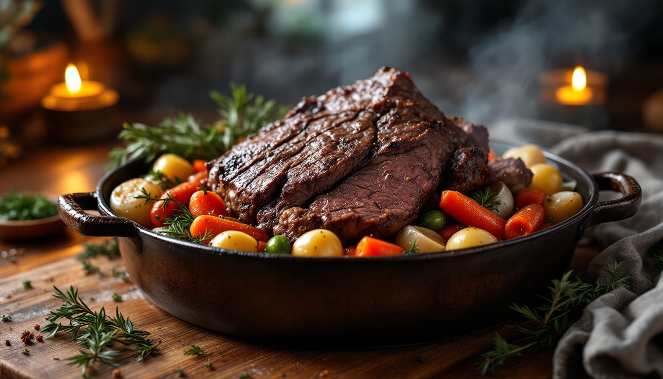 découvrez notre recette incontournable de roti de boeuf en cocotte pour 2025. savourez un plat tendre et juteux, parfaitement assaisonné et cuit à la perfection. idéal pour impressionner vos invités ou pour un repas familial réconfortant.